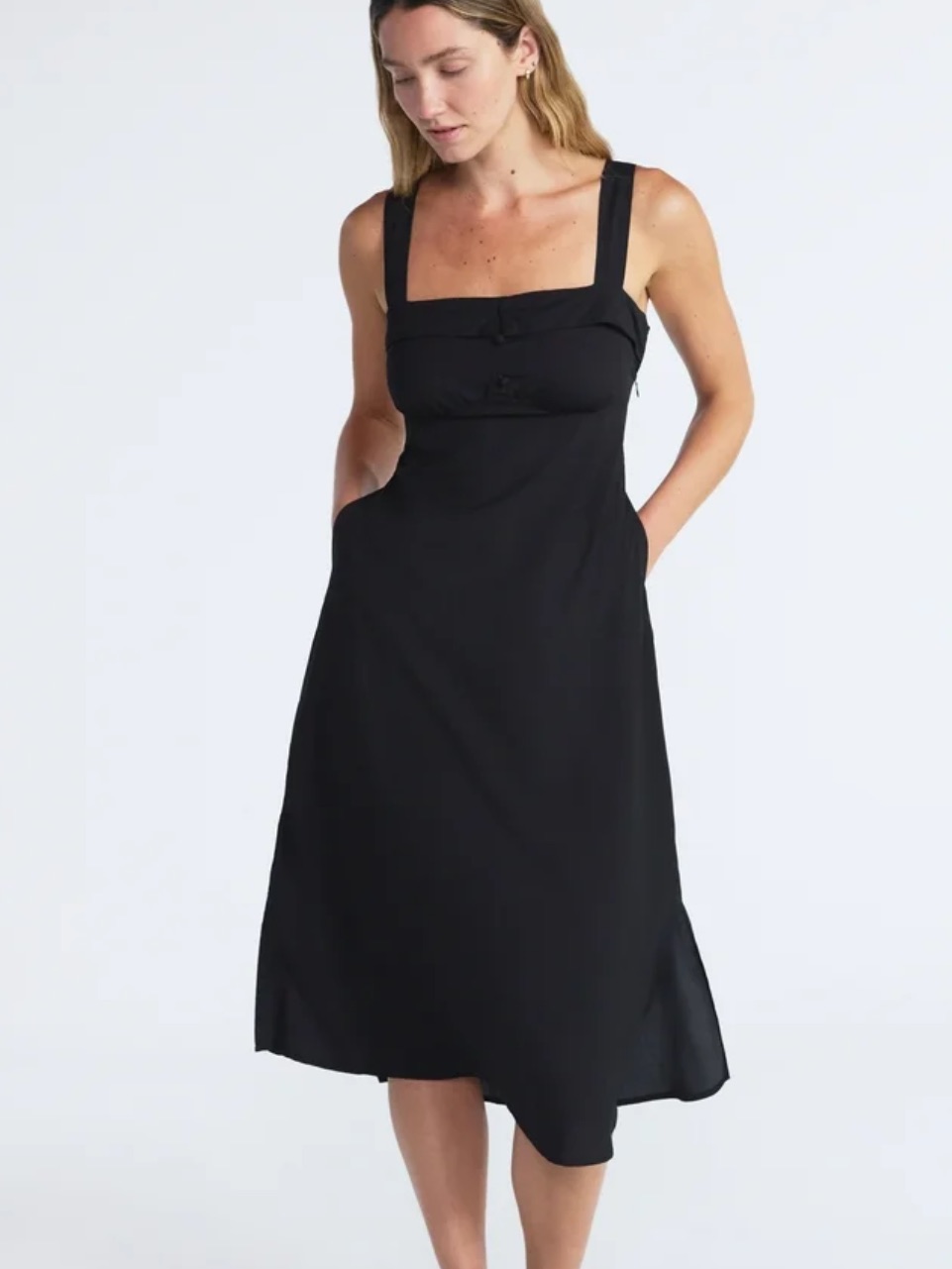 Scoop Foldover Square Neck Midi Dress, Size Xl